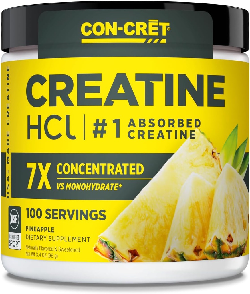 CONCRET kreatino HCl milteliai 124; raumenys, kognityvinis, Cellulal Energy Support ® 124; No Bloating or Cramps ® 124; JAV Pagaminta & NSF Sertifikuoti 124; Ananasai (100 Tarnavimas)