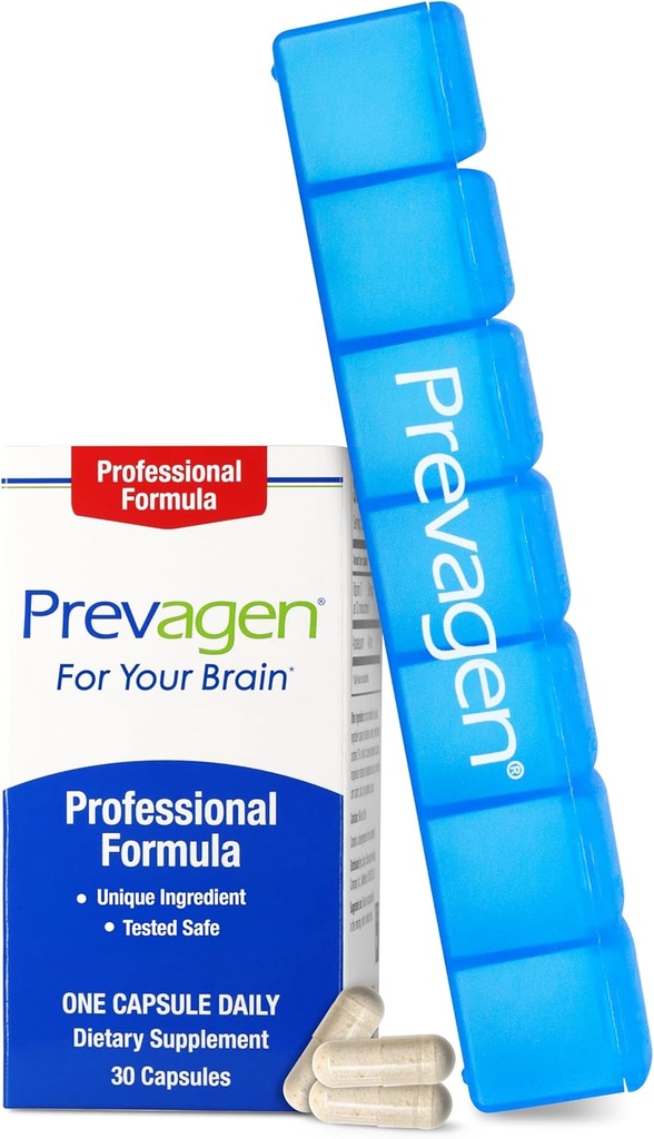 Prevagen Professional Formulė - 30 kapsulės (1 mėnuo tiekimas) ® 124; Formuluota jūsų smegenų 124; 40 mg Apoaequorin Plus vitamino D3 su 7 dienų piliulės Minder
