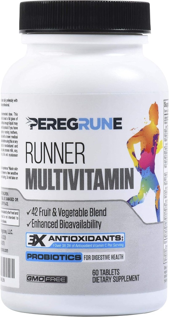 Runner Multivitamin – Engineered Vitamin with Antioxidants for Health/Running Recovery – Complete B Complex for Endurance, Energy – Probiotics, Whole Foods – Certified Running Supplements