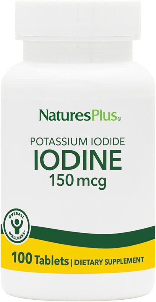 NaturesPlus kalio jodidas - 150 mcg, 100 Vegan tablečių - Skydliaukės palaikymo papildas, Palaiko kvėpavimo takų sveikatą - Vegetarian, Gluten Free - 100 Paslaugos