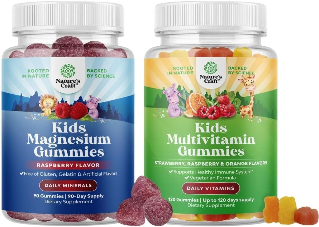 Vaikams magnio gummies - priedas nervo sveikatai, raumenų ir sveiko širdies paramos, ir augalų pagrįstas vaikai multivitaminų gummies - Multivitaminų imuninės paramos su vitaminais A C D3 E B