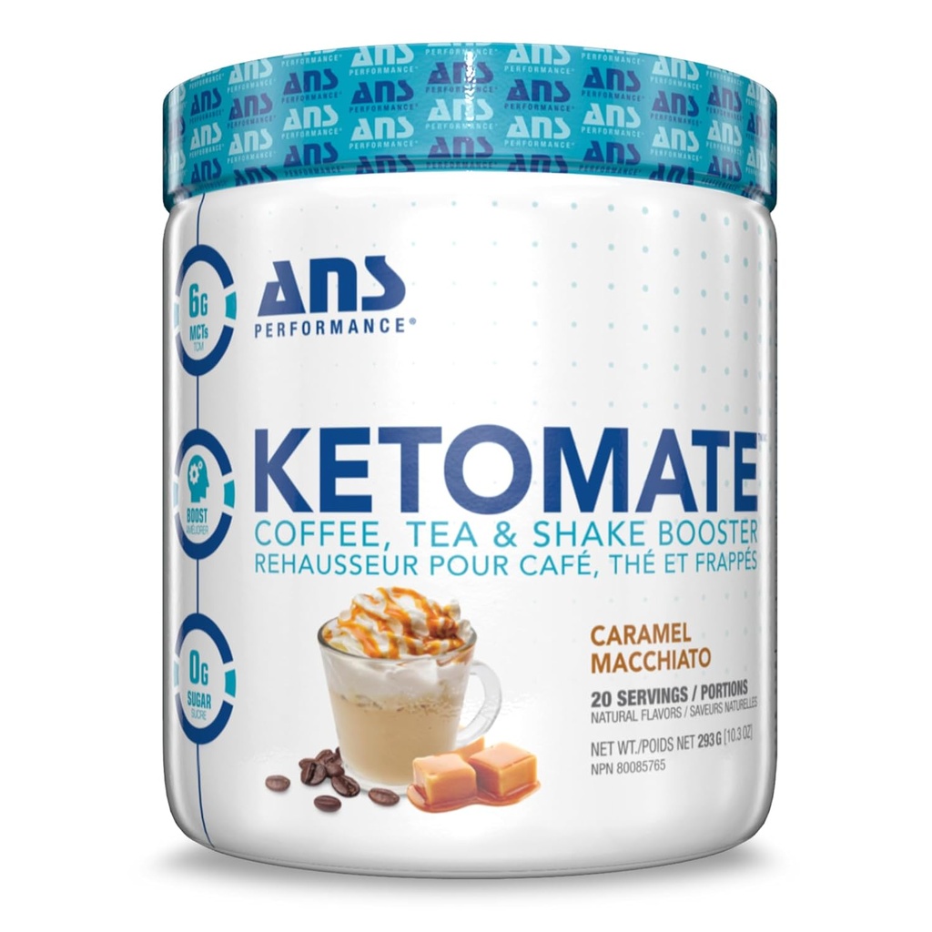 ANS Performance Ketomate Coffee Creamer with MCT Oil Mill, Skanus, Cukraus nemokamai Creamer for Coffee, Arbatos & Shakes, Tobulas Keto energijos milteliai, 20 Paslaugos, 15oz, Caramel Macchiato