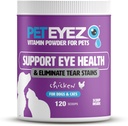 Pet Eyez Vitaminas milteliai gyvūnams - Palaiko Eye Health & Redues Tear Sain Buildup - 100% Natūralus maistas Topper šunims ir katėms su maisto produktais, Antioksidantai ir maisto produktai - vištienos skonio - 120 Skops