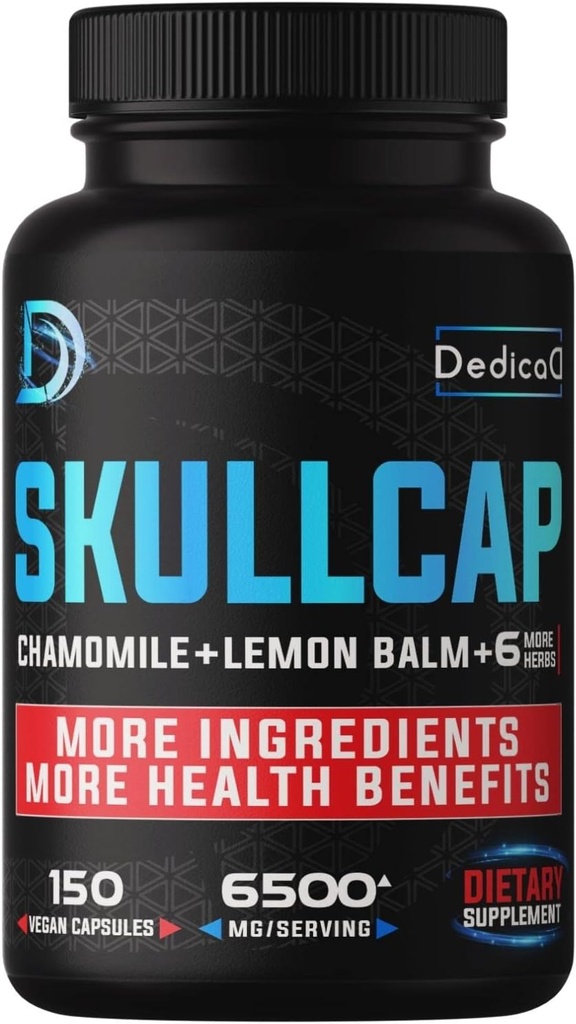9in1 Skullcap žolė 5 mėnesių sveikatos priežiūros Miego, Mood & Immune - 6500mg Koncentruotas su ramunėlių, Lemon Balm, Aistra gėlės, Ashwagandha & daugiau, Ne GMO, Gluten- Free, 150 Vegan kapsulės