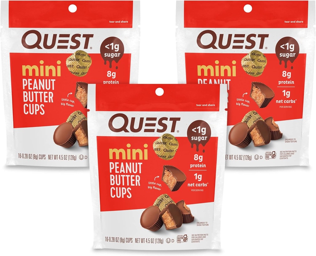 Quest Nutrition Mini žemės riešutų sviestas puodeliai, didelis baltymų kiekis, mažas karbas, Gluten Free, 16 Skaičiavimas (pakuotėje 3)