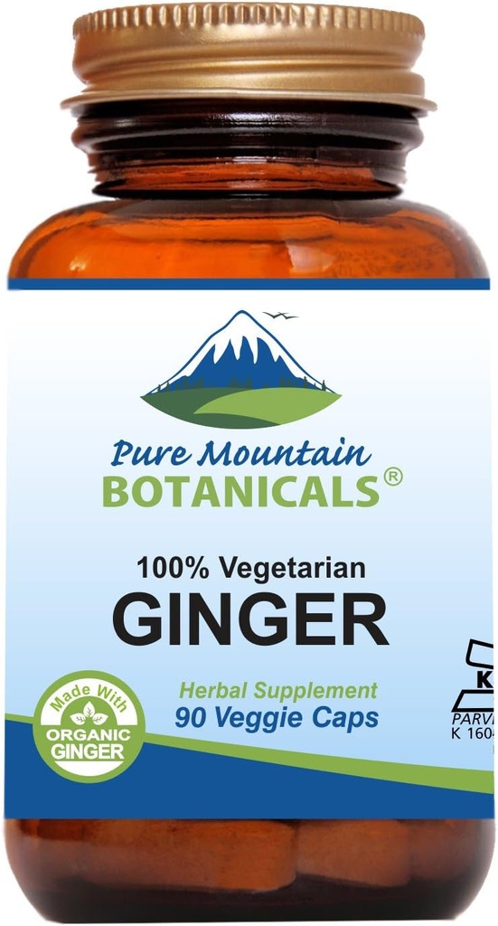 Pure Mountain Botanicals Imbieras kapsulės - Kosher Vegan su 1000mg organinio imbiero šaknų priedu