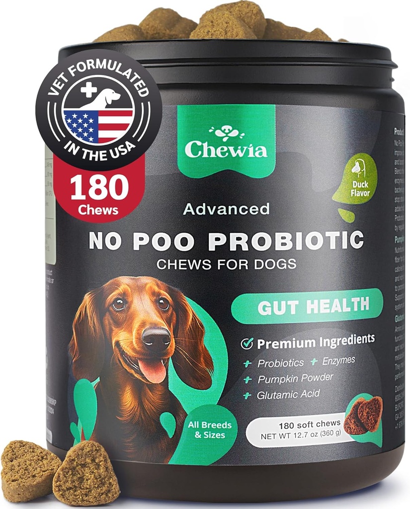 Coprophagia Deterrent - No Poo Chews for Dogs - Dog Probiotics for Digestive Health with Enzymes - Canine Stool Eating Deterrent - Digestive, Dental, Gut & Immune Health Treats - No Poop Eating