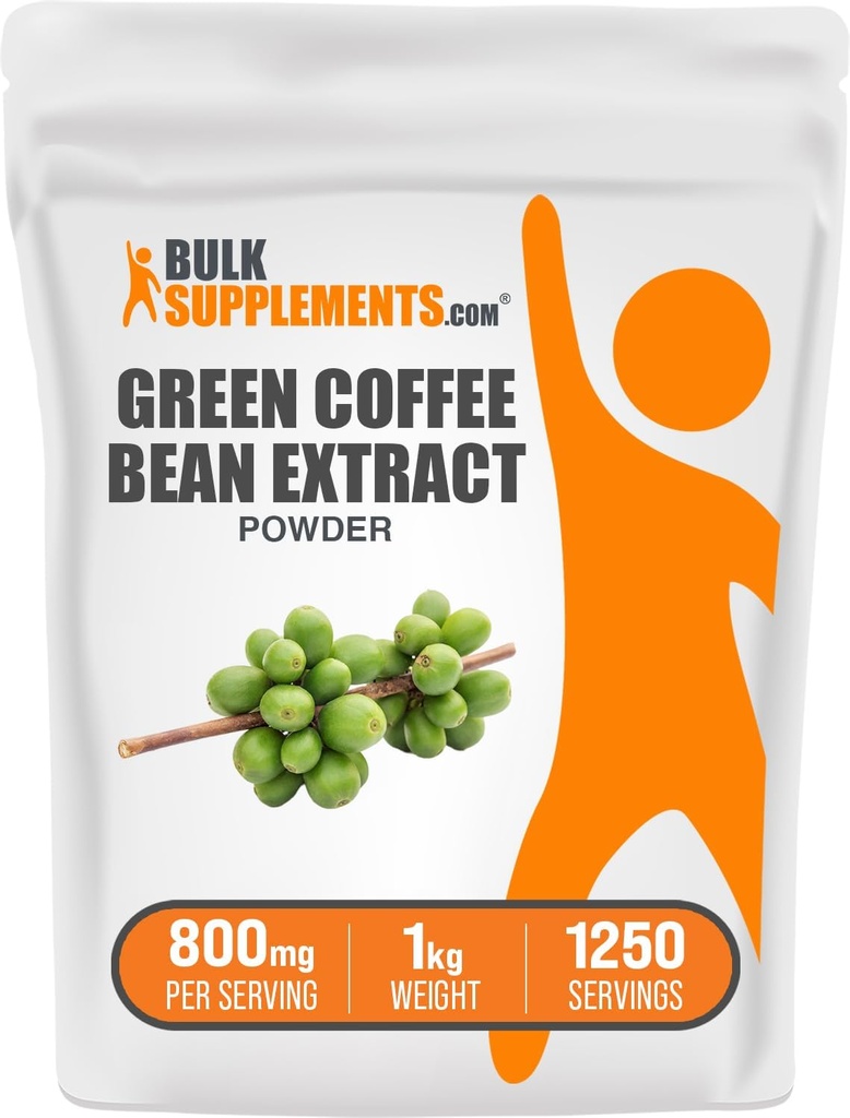 Bulksupments Green Coffee Bean Extract Mills - Green Coffee Bean Supplements - Energy Support, Gluten Free, 800mg per Serving, 1kg (2,2 lbs) (Pakuotėje yra 1)