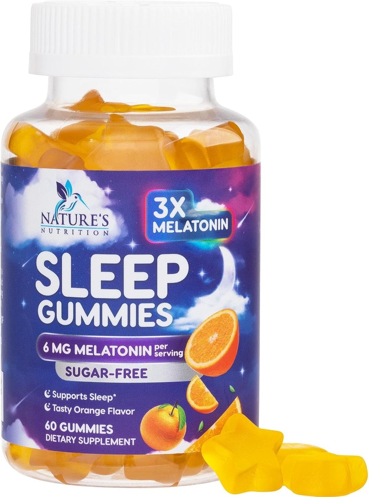 Melatonin Sleep Gummies Sugar Free - 6 mg Melatonin Sleep Gummies for Adults, Extra Strength Sleeping Gummy Supplements, Occasional Sleeping Support Supplement, 6mg Gomitas para Dormir - 60 Count