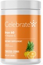 Celebrate Vitaminai Geležies papildas su 60 mg Geležies ir vitamino C - Citrus Chewables Biariatric pacientams, Skrandžio Bypass & Sleeve Gastrectomy Parama - 30 tablečių pooperacinė sveikatos priežiūros