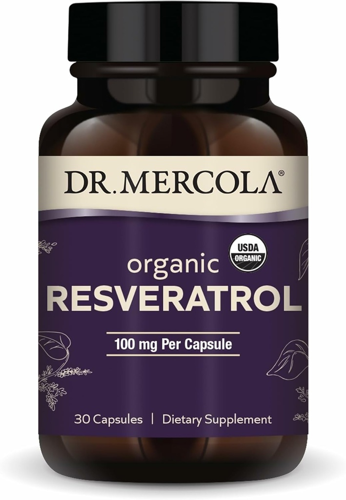 Dr. Mercola Organic Resveratrol - 100 mg Cellulal & Cardiovaskulinė parama - 99,9 Procento Trans-Resveratrol - iš japonų Knotweed - 30 kapsulių (30 serverių)