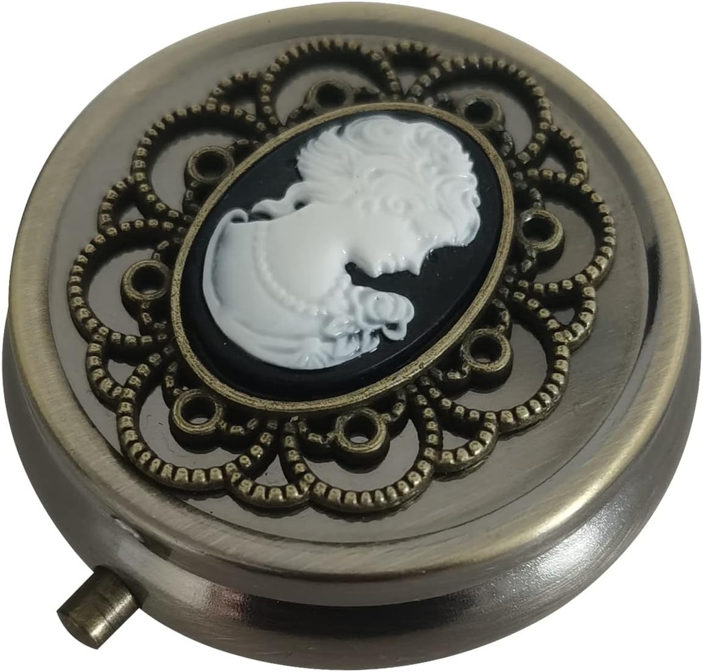 Bronzinių pilių organizatorius, nešiojama medicinos dėžutė, skirta kišenėms arba valymui, Dekoratyvinis metalo vitaminų laikiklis, klasikinis mažas pilys konteineris, unikali kūrybinė dovana moterims