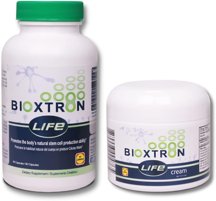 Bioxtron Life AFA Stiem Cell Addition - Bendra parama & Raumenų skausmas - Imuninės sistemos parama - Parama energijos lygiai - Stem Cell Production - Blue Green Algae Spirulina - 90 Caps + Cream 2 oz