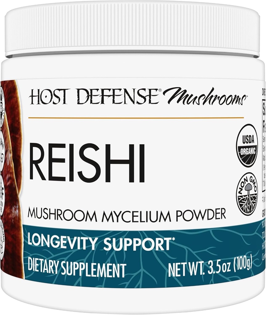 Host Defense Reishi Powder - Mushroom Mycelium Powder - Heart & Immune Health Support Supplement - Mushroom Supplement to Support Energy & Vitality - Aids Overall Well-Being - 3.5 oz (66 Servings)*