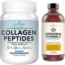 AMANDEAN Premium Liposominis vitaminas C ir galvijų kolagenas Peptides Bundle. Galingas antioksidantas. Skystas Quali- C. Grass- Fed kolagenas. Hidrolizuotas tipas 1 ir 3. Imuninė parama. Sveika oda, plaukai ir nagai