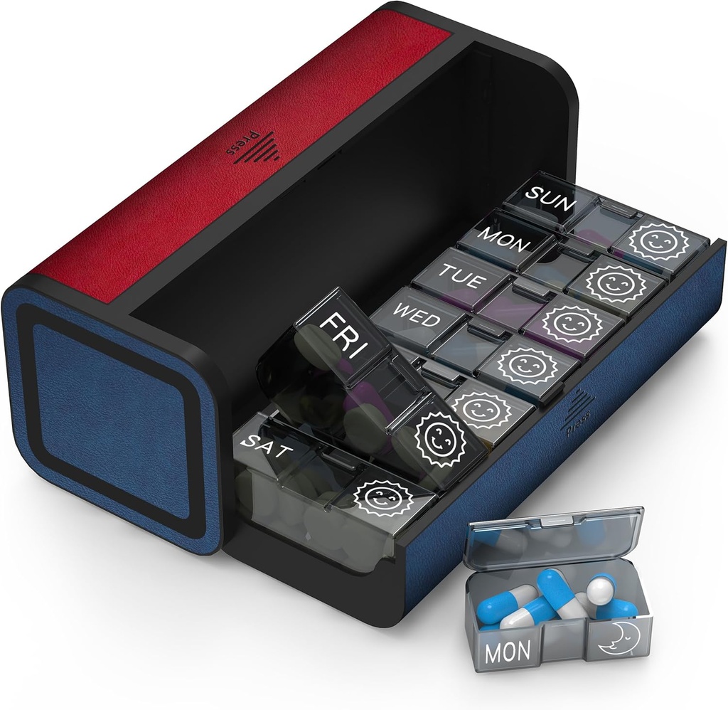 Pilies organizatorius 2 kartus per dieną, Am Pm du kartus per dieną Pil Case, Nuimamas didelis kelionės pilight Box 7 Diena, Savaitės pipile Vitamino medicinos papildas žuvų aliejus (raudona ir mėlyna)