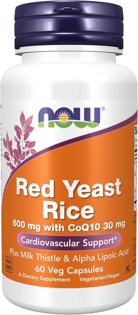NOW Foods Supplements, Red Yeast Rice with CoQ10, plus Milk Thistle & Alpha Lipoic Acid, 60 Veg Capsules