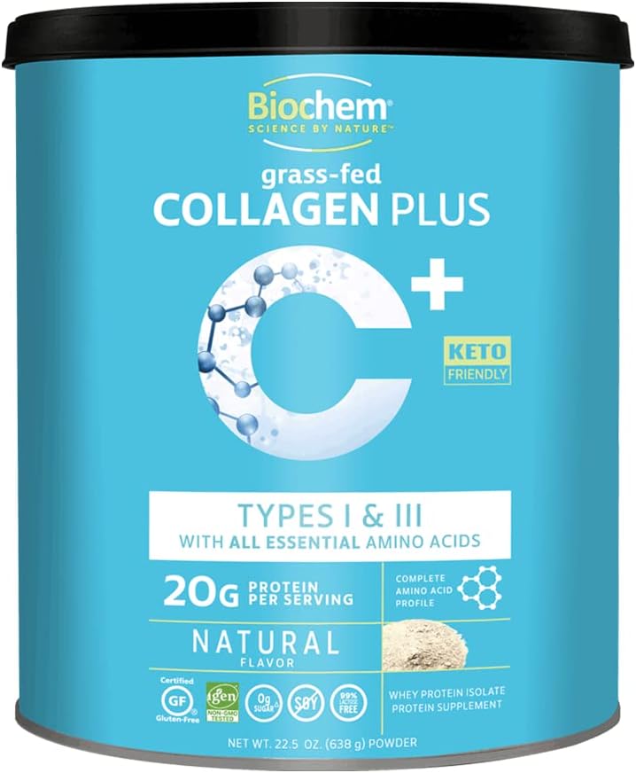 Biochem Collagen Plus proteinas - 1.4lb - Natūralus skonis - 20g kolageno baltymų milteliai - Skatina plaukų, odos, nagų, sąnarių ir kaulų sveikata - Amino rūgštis - Keto- Friendly - Minkšti audinių parama