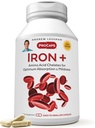 ANDREW LESSMAN Iron Plus 180 Capsules - 18 mg Iron, 100% Pure Amino Acid Chelated Iron (Glikinatas, Aspartatas), Plius Vitaminas C padidintai absorbcijai, Maži, lengvai nuryjami kapsulės, Nėra priedų