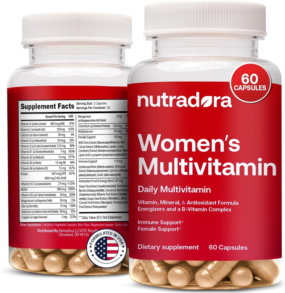 Multivitamin for Women - Womens Multivitamin & Multimineral Supplement for Energy, Mood, Hair, Skin & Nail - Womens Daily Multivitamins A, B, C, D, E, Zinc & More Women's Vitamins Capsules