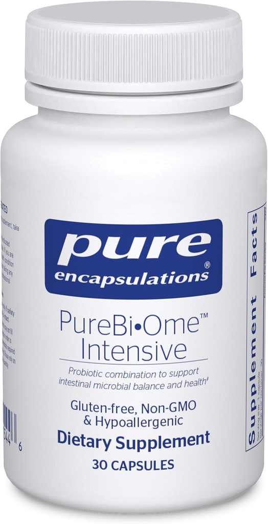 Pure Encapsulations PureBi • Ome Intensyvus 124; hipoalergic Multi- padermės probiotinis mišinys, siekiant palaikyti sveiką žarnyno mikrofloros balansą 124; 30 kapsulių