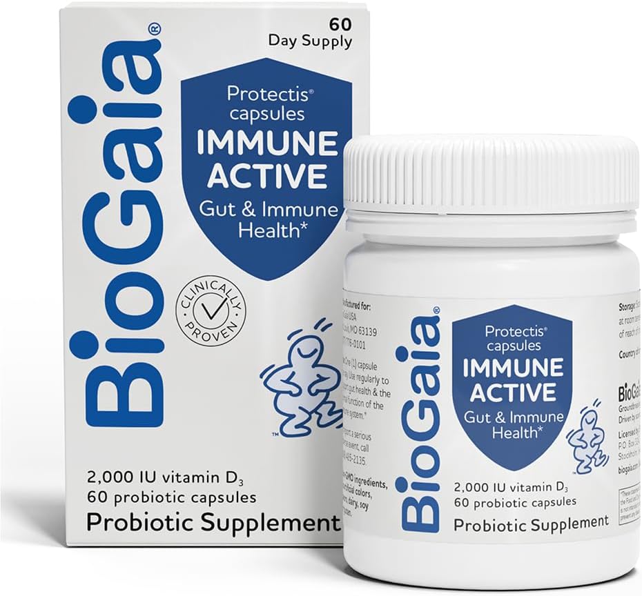 BioGaia Protectis Immune Active Probiotic | Probiotic + Vitamin D | Supports Immune, Digestive and Overall Health | Probiotics for Men & Women | Capsules | 60 Day Supply