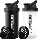Utopia Home Protein Shaker Bottle - (Pack of 2) 28-Ounce Shaker bottles For Protein Mixes - Fitness Sports Classic Protein Mixer Shaker Bottle (Black & Clear/Black)