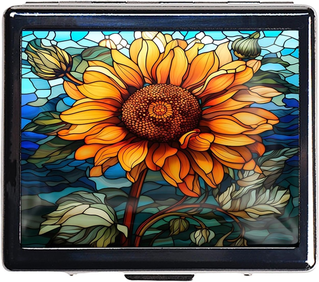 7 dienų Chromed Shiny Silver Pill Organizatorius su veidrodžiu Inside turi 8 Atskiri skyriai Reklaminiai 7 dienų pill Box pill Case (Saulėgrąžų dainuotas stiklas)