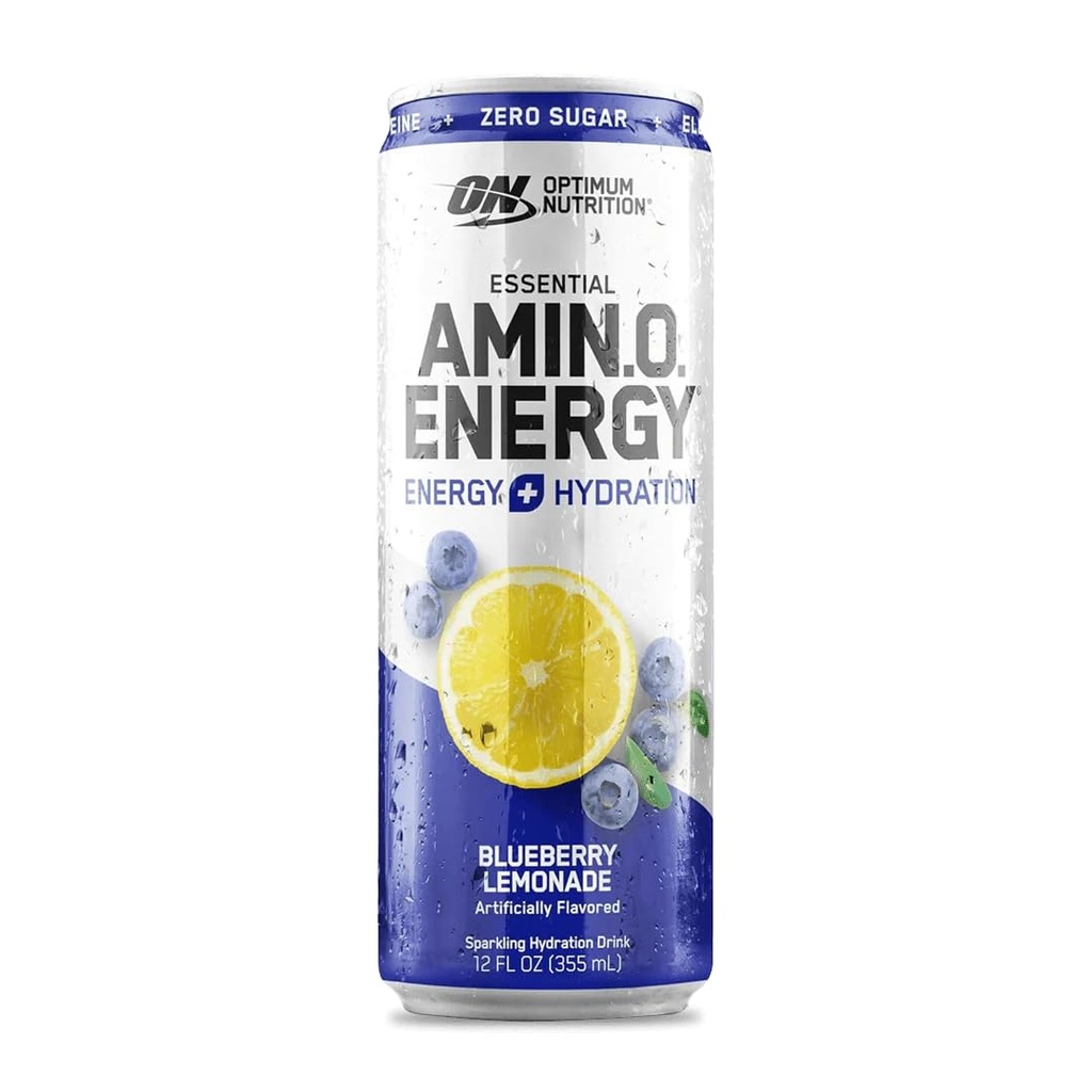 Optimum Nutrition Amino Energy Spartusis drėkinimas, Electrolytes, Kofeinas, Amino rūgštys, BCAA, Cukrus Nemokamas, Blueberry Lemonade, 12 Fl Oz, 1 skaičius (Packaging May Vary)