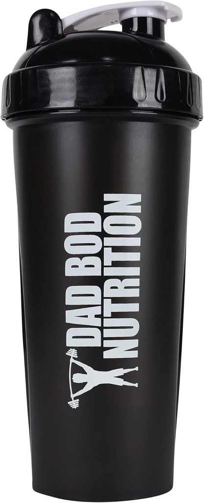 Dad Bod Nutrition Funny Protein Shaker Bottle 28 Ounce Water Cup (Black Lid)