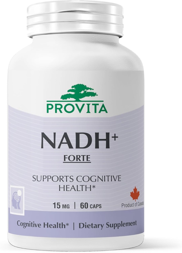 PROVITA NADH + Fortė ® 124; Kognityvinės paramos priedas su NADH, koenzis Q10 & Chlorofilas ® 124; Energijos palaikymas, fokusas, psichikos aiškumas ir smegenų sveikata