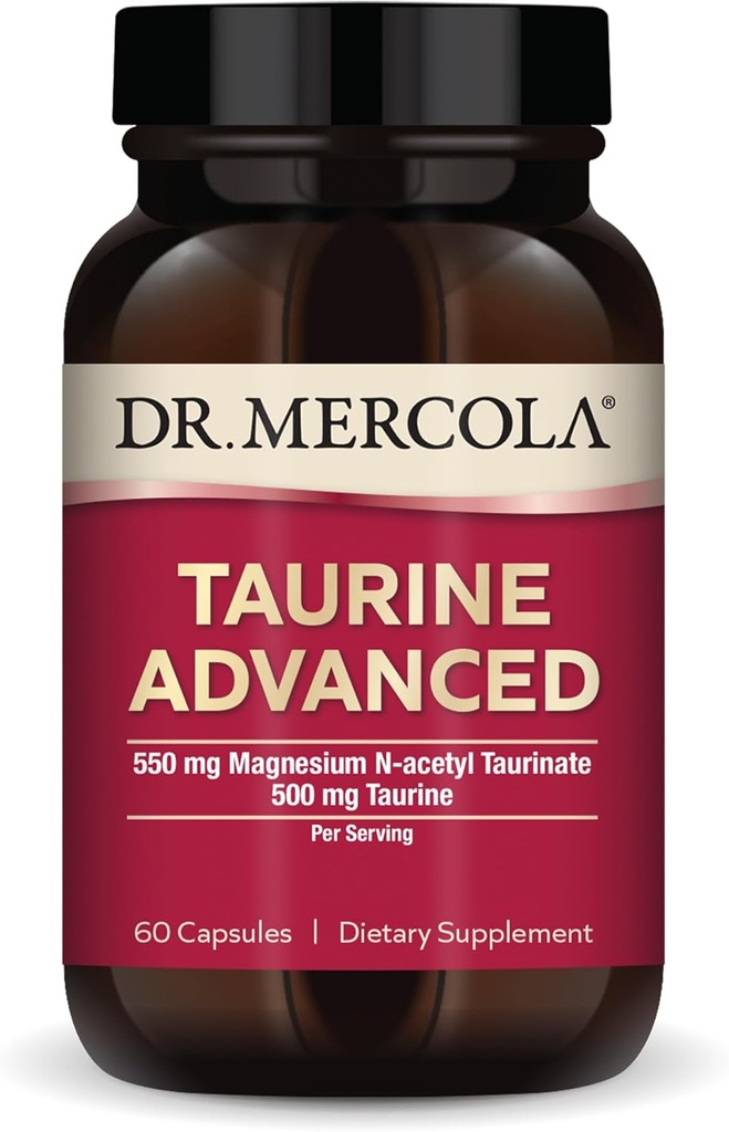 Dr. Mercola Taurine Advanced, 500 mg Taurine per Servant, Dieta priedas, Palaiko raumenų funkcija, Non-GMO - 30 Servings (60 kapsulės)
