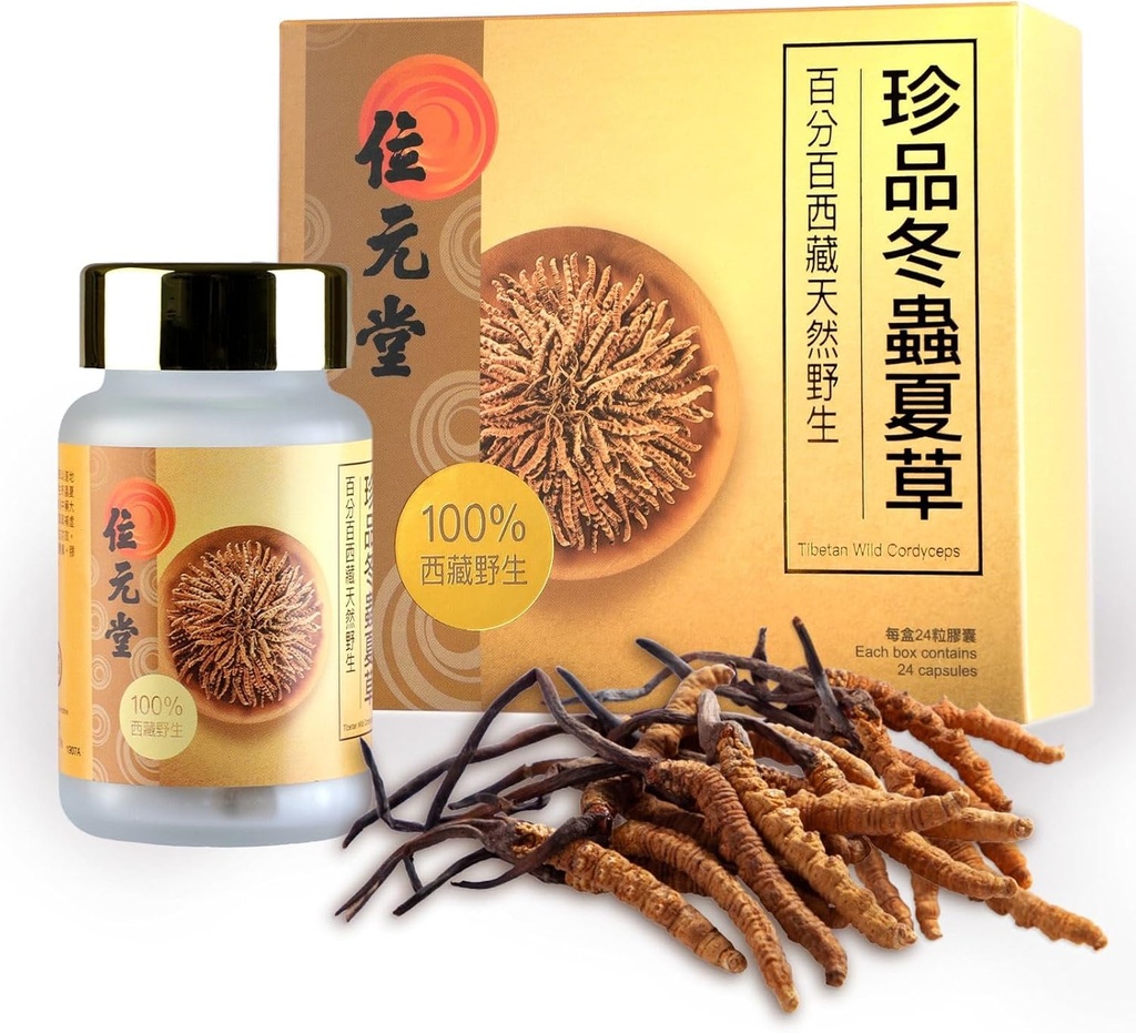 100% Wild Tibetan Cordyceps Capsules – Ground from Raw Cordyceps, Energy, Lung & Immune Support, 24 Capsules