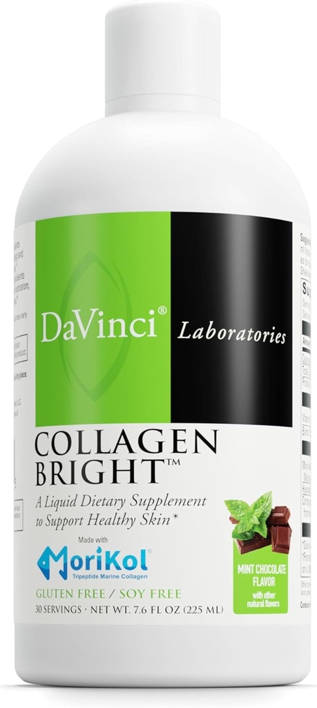 DAVINCI Laboratories - Collagen Bright - Skystos mitybos priedas sveikai odai palaikyti - Gluten Free, Soy Free - Mint Chocolate - 30 Servings, 7.6 Fl Oz