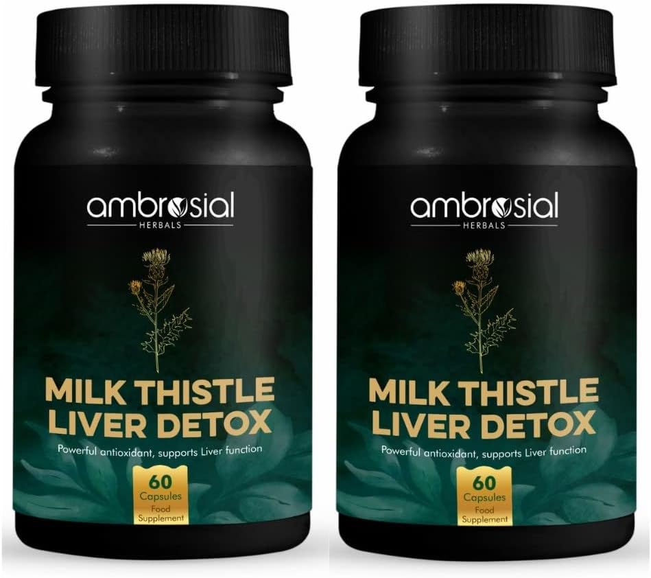 AMBROSIAL Milk Thistle Capsules - pakuotė, kurioje yra 2 - 120 kapsulių