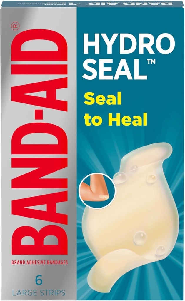 Band-AID Brand Hydro Seal Lipni vandeniui atspari juosta, Didelė hidrokoloidinė gelio juosta pirmajai pagalbai remti Geriau Gydyti smulkioms lizdinėms plokštelėms, cuts & Scrapes, FSA / HSA Tinkamas, 6 ct
