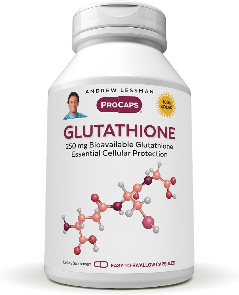 ANDREW LESSMAN Glutatione 250 mg - 240 kapsulės - Galingas antioksidantas, Sumažina oksidacinis stresas. Biologinis prieinamumas, Apsaugo ląstelės, audiniai, organai. Palaiko imuninę sveikatą. Nurykite kapsules.