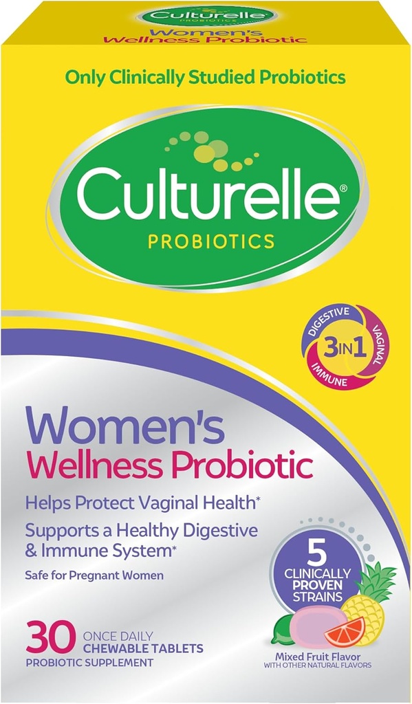 Culturelle Moterų sveikatingumas, Kasdien Chewable Probiotics moterims - Palaiko Digestive, makšties ir imuninės sveikatos, Kartais Diarėja, Dujos & Bloating - Non-GMO - 30 Skaičiavimas