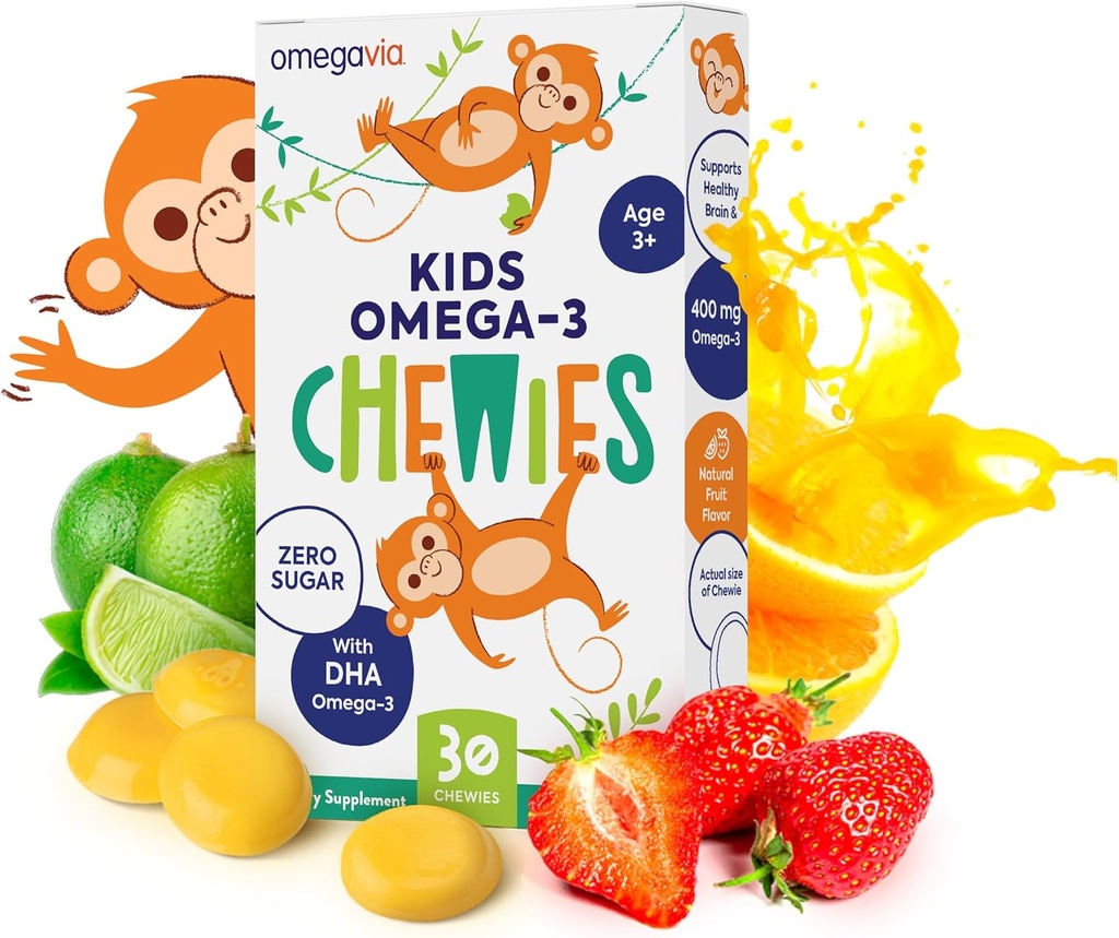 Omega 3 Gummies - Ultra-High DHA Chewable Gel Gummy - Omega 3 for Kids Supports Brain & Eye Health - Sugar-Free Natural Fruit Flavor - Kids Omega 3 Fish Oil Gummies (30 Count)