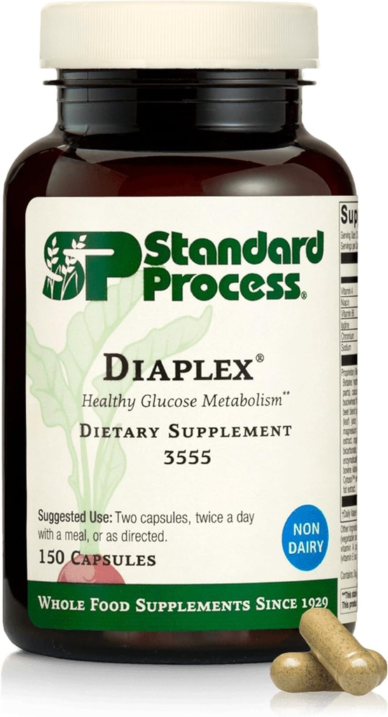 Standard Process Diaplex - Supplement for Pancreas & Gallbladder Support - Contains Chromium & Antioxidant Vitamin A - Non-Dairy - 150 Capsules (75 Servings)