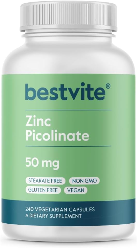 BESTVITE Cinko Picolinate 50mg (240 Vegetariškų kapsulių) - No Stearates - Vegan - Non GMO - Gluten Free