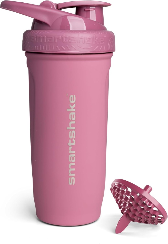 Smartshake Reforce Stainless Steel Protein Shaker Bottle - Non Insulated Unisex Gym Bottle | Metal Shaker Bottles - 900 ml | 30 oz - Leakproof Screw-On Lid - DEHP & BPA Free (Deep Rose)