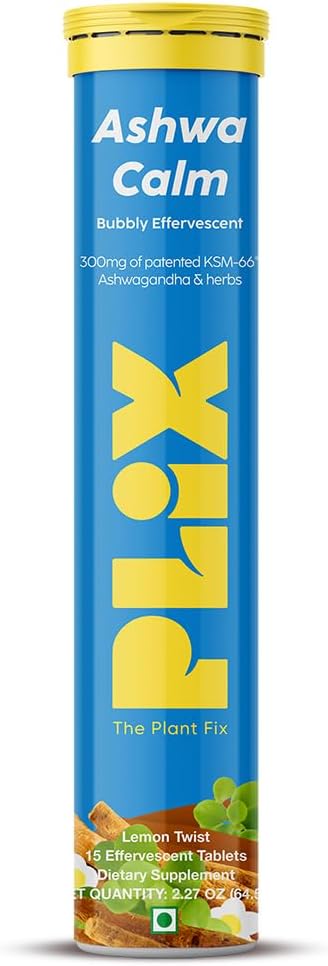 PLIX - AUGALINIS FIX KSM- 66 Ashwagandha 300mg Šnypščiųjų papildų Stresas, Mood & Energy Support su vitaminu D3 & Brahmi - 15 Vegan, Non- GMO, Gluten- Free Tablets, pakuotėje yra 1