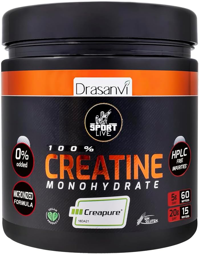 DRASANVI Sportas Live 10.58 Ounce kreminės monohidrato milteliai - Sustiprėja ir padidina savo raumenų - be Allergens - Neutralus skonis - Gryna ir veiksminga sudėtis