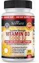 Vitamin D3 5000 IU (125 mcg) Natural Immune Support Supplement, Bone Strength, Healthy Muscle Function, with Olive Oil for Highest Absorption, Gluten Free & Non-GMO, 1 Year Supply, 360 Softgels