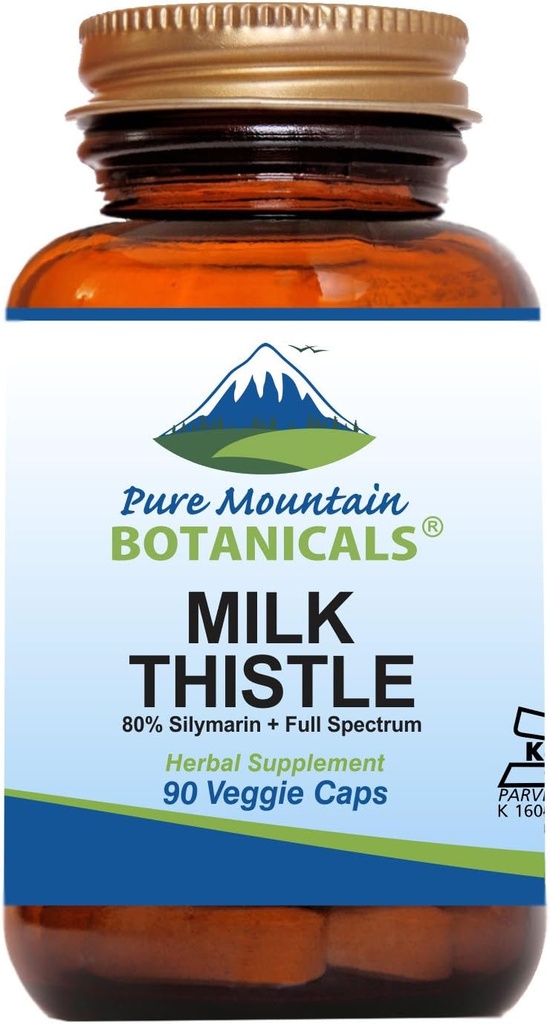 Pure Mountain Botanicals Milk Thistle Capsules - 90 Kosher Vegan Caps su organinio pieno Thistles ir Potent Silymarin ekstraktas