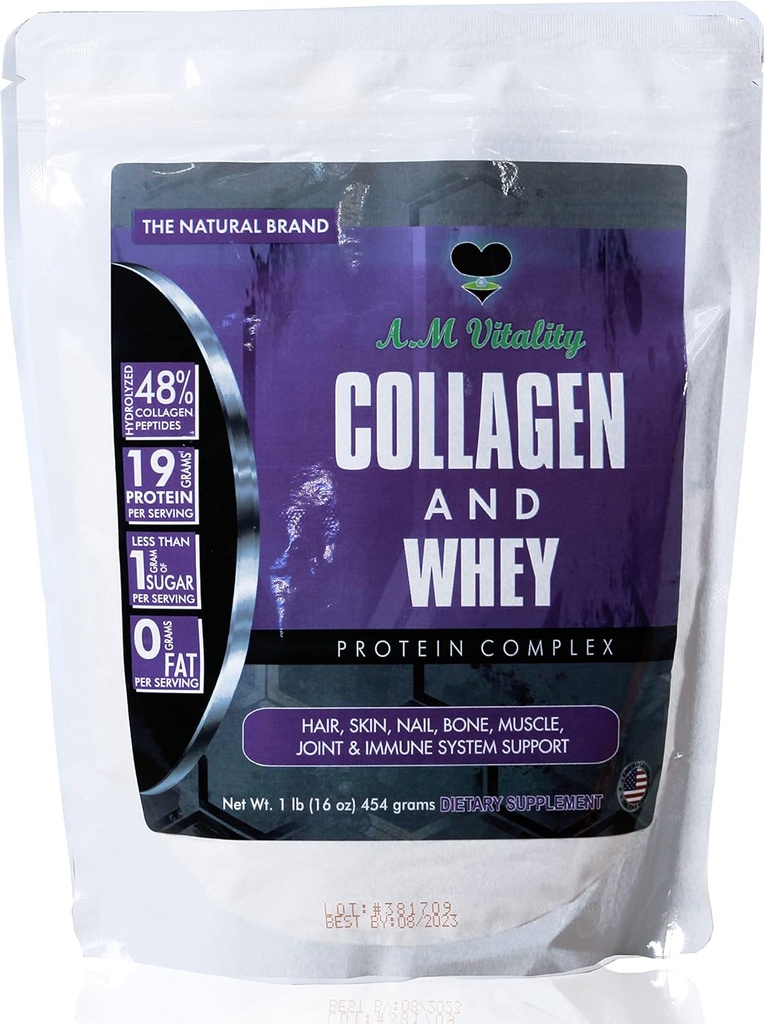 Collagen and Whey Protein Powder Complex Health Supplement - Vanilla Flavor - 16oz (21 Servings)