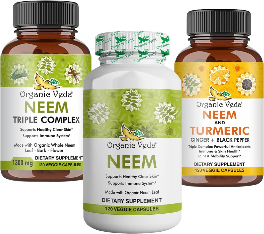 Premium Neem & Turmerinis priedas Bundle - 2-in-1 kapsulės formulė odos sveikatos, imuninis & valymo parama