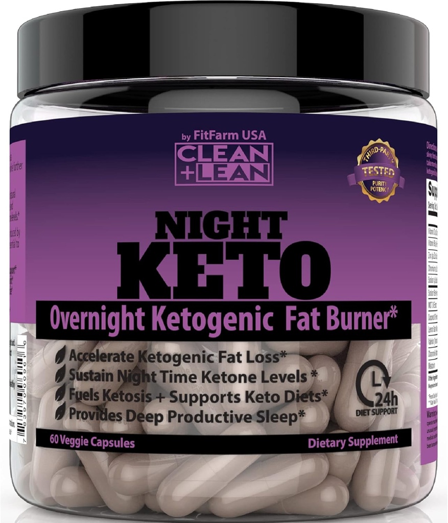 Švarus + Liean Night Keto: Pirma kada nors per naktį Ketogeninis riebalų degiklis & Miego pagalba (angl. BHB Ketones + MCT Oil Extract) + Vitaminai & mineralai (angl. Vitaminai & mineralai) ® 124; 24 HR dieta Miego Great Lose Weight (angl. Pluse Weight) 124; Visi natūralūs & GF (angl. Natural & GF) ® 124; 60 cps
