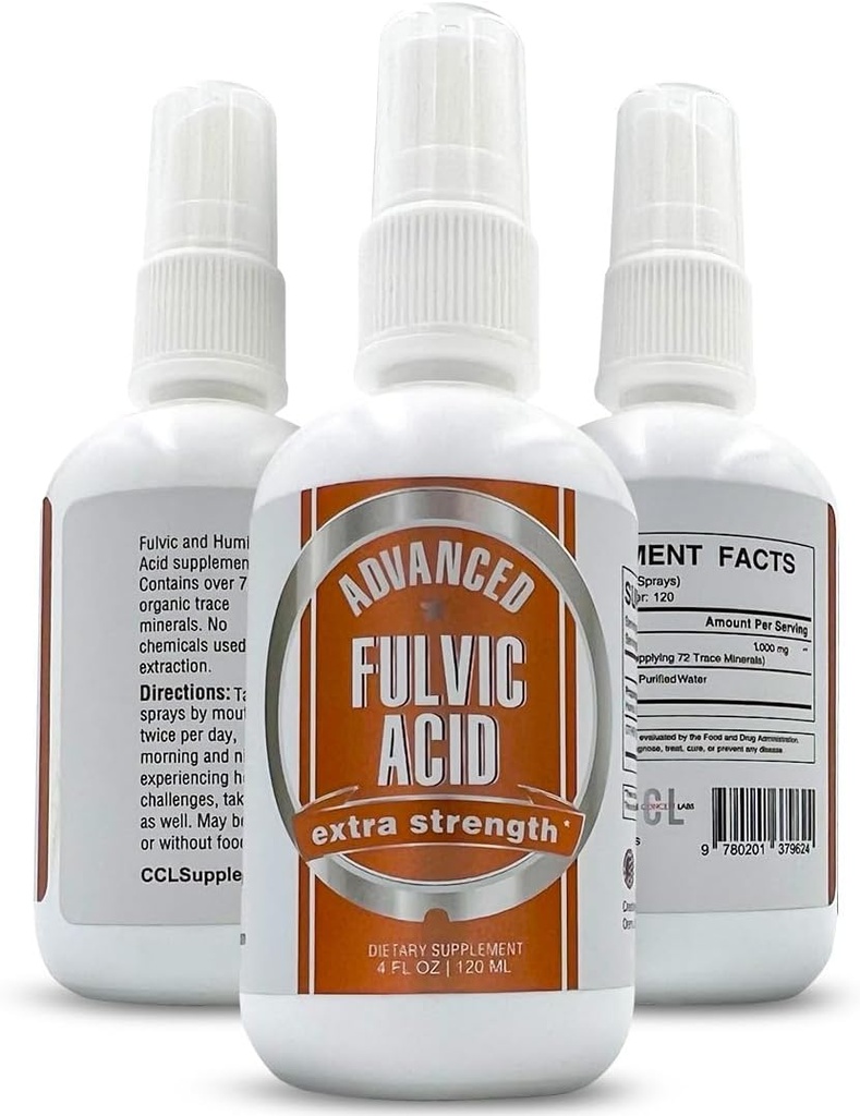 Advanced Fulvic Acid and Humic Acid Trace Mineraliniai Skysti purkštuvai. 70 + Jonic Organic Vital Minerals & Electrolytes, Panašūs privalumai Shilajit & Drops (4 oz, 120 Servings)